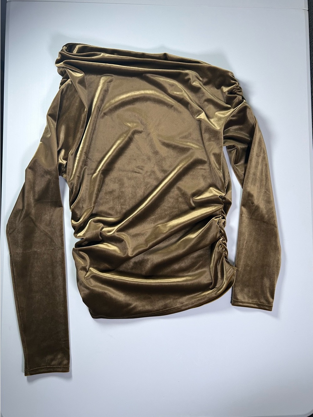 Women's A&F Olive Velvet Long-Sleeve Ruched Top